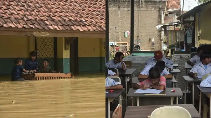 Bertahun-tahun Kebanjiran, SD di Bekasi Terpaksa Gelar Ujian di Teras Rumah Warga